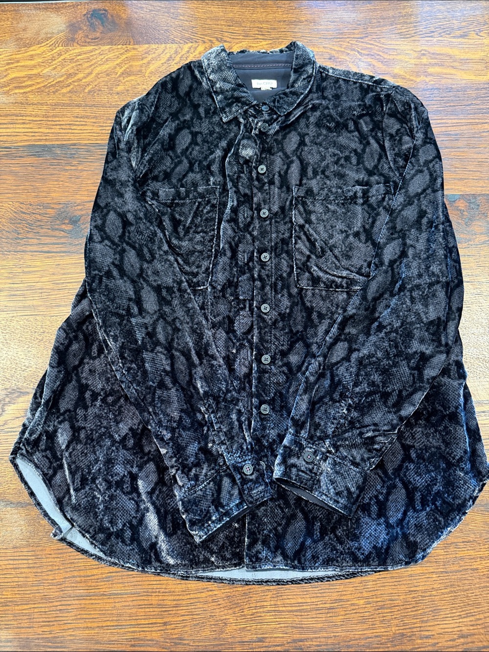Pilcro Black Snake-Print Velvet-Feel Button-Down Shirt